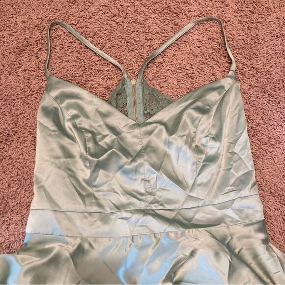 B. Darlin Silk Dress 15W Sage Spaghetti Strap Lace V-Neck Prom Dress - Picture 3 of 14